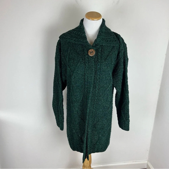 Carraig Donn Irish Wool Green Chinky Knit Cardigan Sweater...